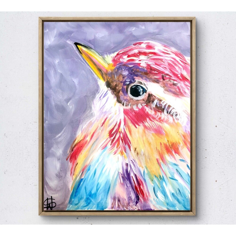 WS original sparrow hand painted 14X11 canvas acrylic abstract modern fine art